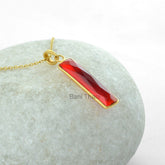 Delicate Bar Necklace, Red Garnet Quartz 7x30mm Bar Pendant Necklace, Micron Gold Plated Sterling Silver, Gemstone Necklace, Chain Necklace